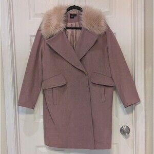 Asos Mauve Pink Collar Jacket Coat Peacoat W/ Faux Fur Size 4 US 8 UK Wool Blend